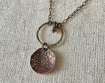 Necklace - Antiqued natural brass chain, lead & nickel free, hypoallergenic, brass, copper, glass bead, Erie Pa