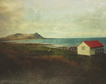 Landscape - Iceland, mountains, house, island, water, metallic, matte, simple, photography