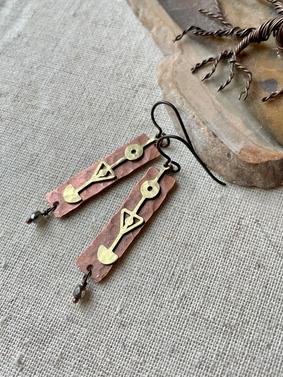 Earrings Hammered Copper Rectangle Hammered Natural Brass