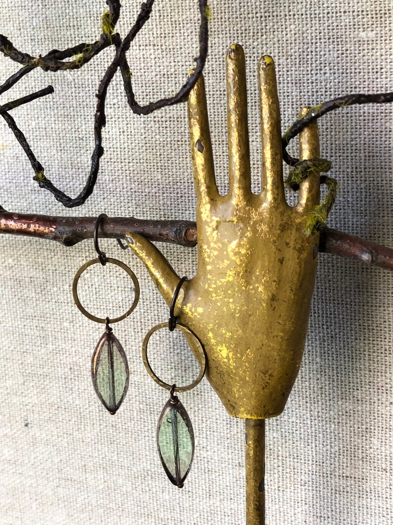 Earrings unique earrings niobium wire hypoallergenic lead /& nickel free Czech glass beads Hammered natural brass