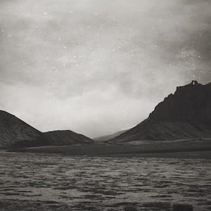 Iceland - landscape, mountains, clouds, black sand beach, Vik, black and white, photography, art, beach