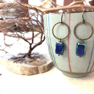 Earrings unique earrings niobium wire hypoallergenic lead /& nickel free Czech glass beads Hammered natural brass