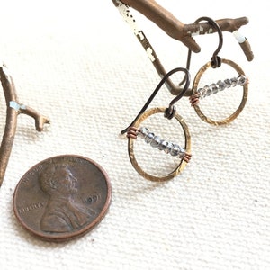 Earrings unique earrings niobium wire hypoallergenic lead /& nickel free Czech glass beads Hammered natural brass