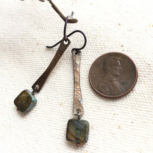 Earrings unique earrings niobium wire hypoallergenic lead /& nickel free Czech glass beads Hammered natural brass