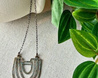 Necklace - Natural brass chain, brass rainbow design w/patina, lead & nickel free!
