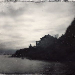 Landscape - Maine, Bailey Island, ocean, cabin, house, trees, dark, metallic photo