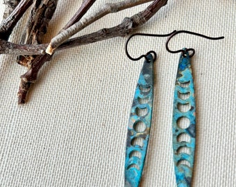 Earrings - Hand patina moon phases, eclipse, niobium ear wire, lead & nickel free, hypoallergenic, Erie Pa
