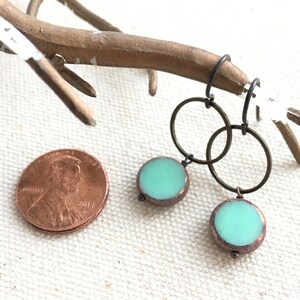 Earrings unique earrings niobium wire hypoallergenic lead /& nickel free Czech glass beads Hammered natural brass