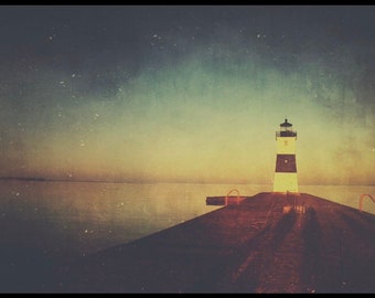 Landscape - Presque Isle, Erie Pa, North Pier Lighthouse, serene, sunset