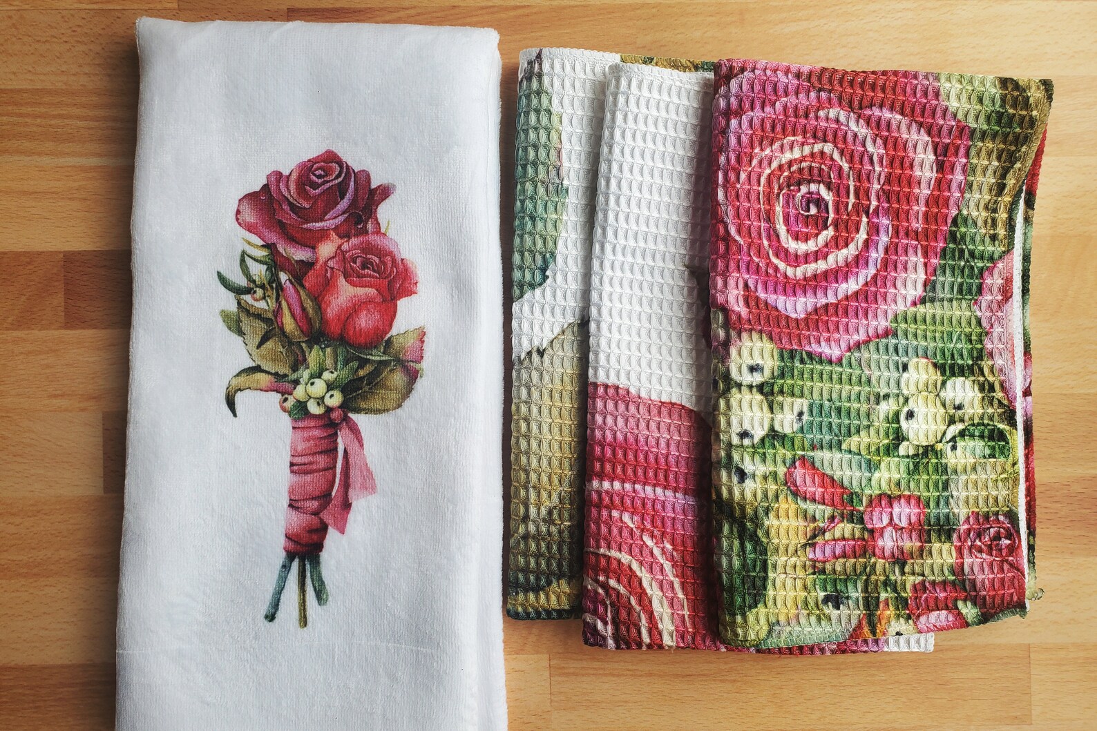 Rose Hand Towel Set Dish Cloth Sets Kitchen Wash Cloths Etsy