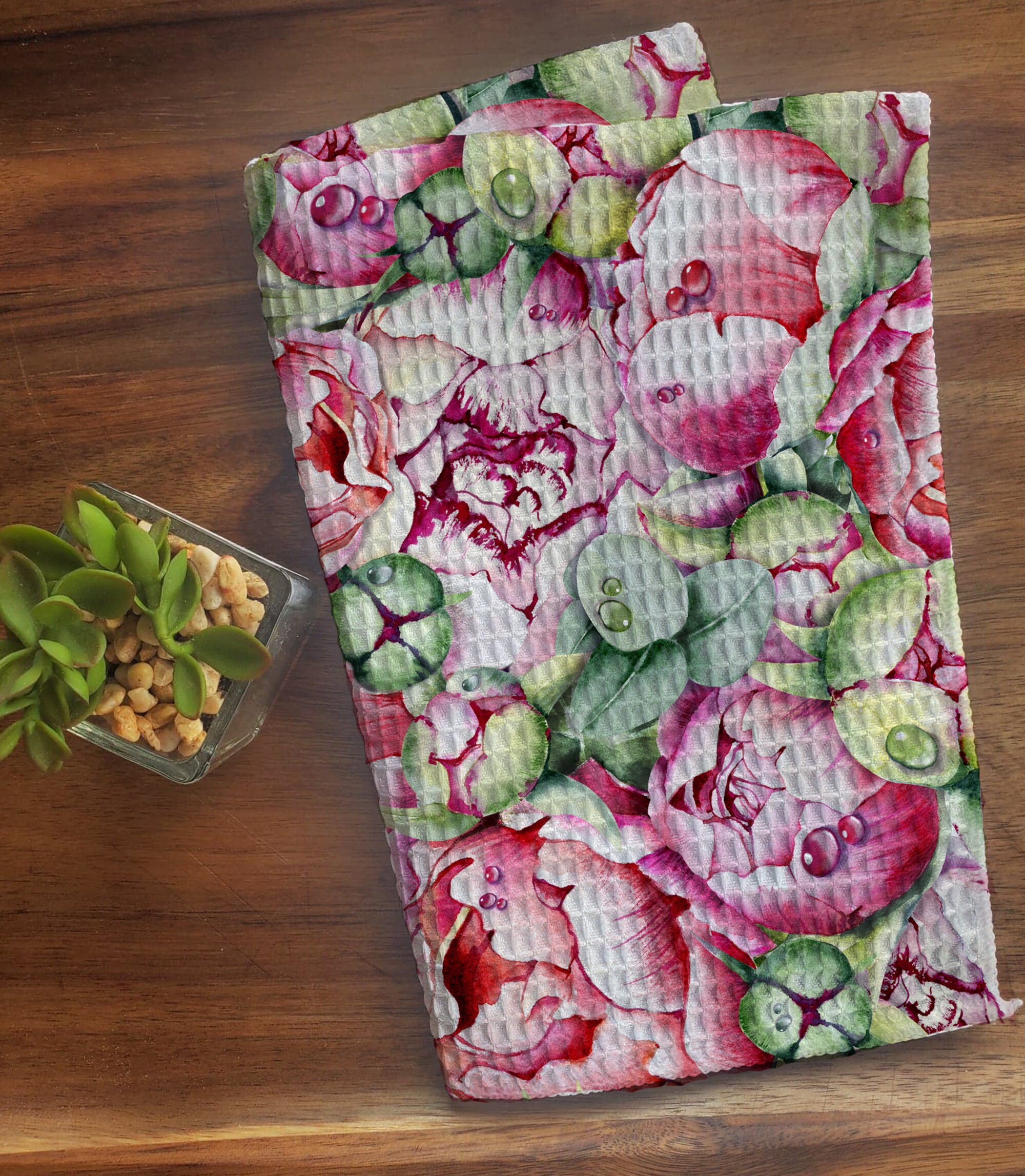 Peony Kitchen Towel Waffle Weave Microfiber Dish Towel | Etsy