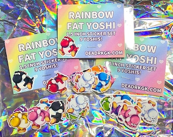 RAINBOW FAT YOSHI 1.5" Sticker Set: 9 Yoshis