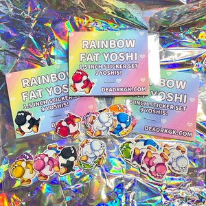 REGENBOGEN FAT YOSHI 1.5" Sticker Set: 9 Yoshis