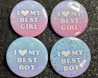 BEST BOY/GIRL 1.5" Buttons - Glitter / Normal