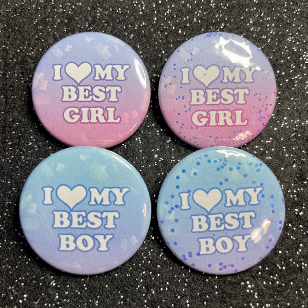 BEST BOY/GIRL 1.5" Buttons - Glitter / Normal