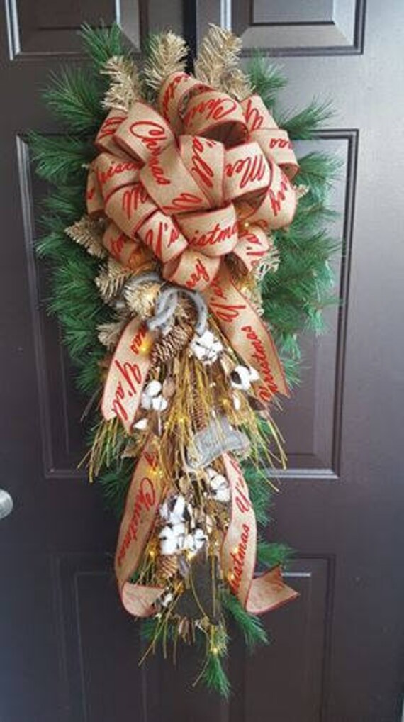 Country Christmas Swag Prelit Christmas Swag Country Door Etsy