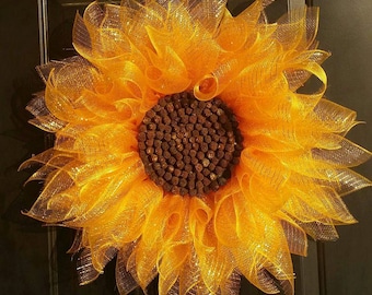 Sunflower Wreath, Deco Mesh Sunflower Wreath,  Summer Wreath, Front Door Wreath,  Everyday Wreath,  Home Decor, Flower Wreath