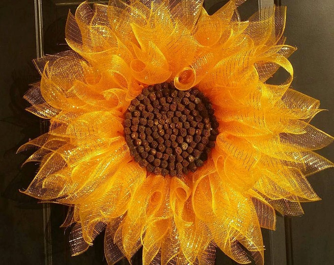 Sunflower Wreath, Deco Mesh Sunflower Wreath, Summer Wreath, Front Door ...