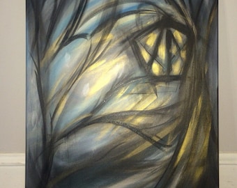 Lantern, Lanterns, Night Time, Spooky Night, Lights, Lights Shining, Trees, Lanterns Shining, Abstract, Abstract Art, Art, Acrylic