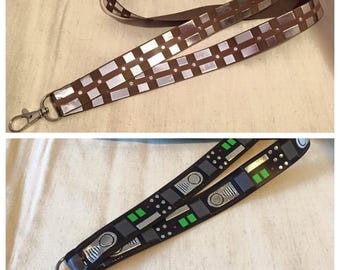 Chewbaca Belt or Darth Vader Inspired Lanyard / Key Chain 7/8" or 1" Wide with Designer lightweight Ribbon