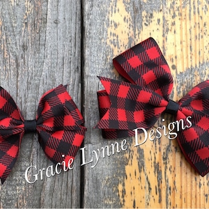 Red Buffalo Plaid Plaid 3&quot; or 5&quot; Bow-Girls boutique hair bow red white