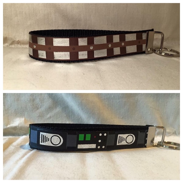 Chewbaca Belt or Darth Vader Belt Inspired Key Fob Wristlet Key Chain 1" Designer Ribbon