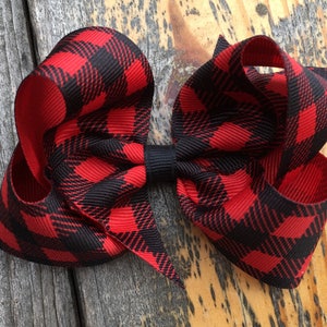 Plaid Red 4&quot; boutique bow-girls boutique hair bow Buffalo Plaid Christmas holidays white