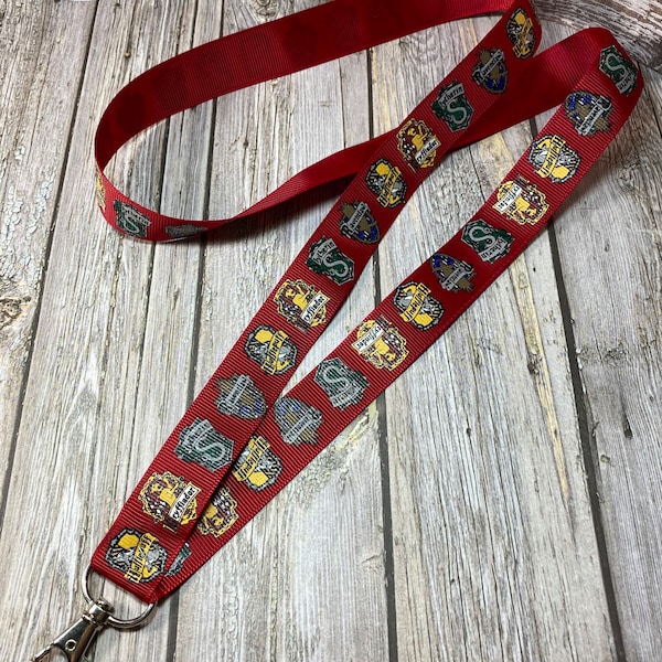 Wizard House Crests Inspired Lanyard Key Chain 7/8" or 1" Wide with Designer lightweight Ribbon Red Blue Green White Yellow Grey