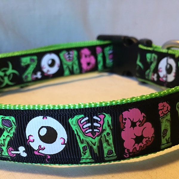 Zombie 80's retro Ribbon Dog Collar, 1"Adjustable Halloween dead