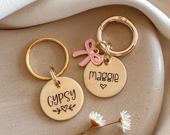 Custom Dog Tag — Laser Engraved Pet ID Tag — Bow Dog Tag — Brass Christmas Dog Tag — Choose Your Heart Design