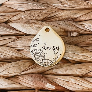 Dog Tag, Pet Id Tag, Personalized Dog Tag, Hand Stamped Dog Tag, Engraved Dog Tag, DAISIES TEARDROP