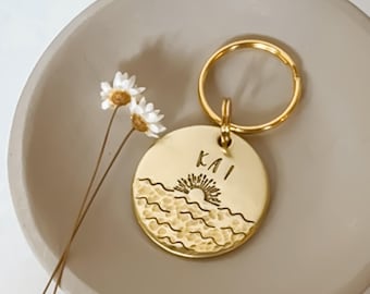 Dog Tag, Pet Id Tag, Personalized Dog Tag, Hand Stamped Dog Tag, Engraved Dog Tag, SUNSET WAVES