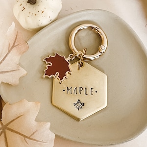 Maple Leaf Dog Tag, Pet Id Tag, Personalized Dog Tag, Hand Stamped Dog Tag, Engraved Dog Tag