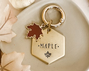 Maple Leaf Dog Tag, Pet Id Tag, Personalized Dog Tag, Hand Stamped Dog Tag, Engraved Dog Tag