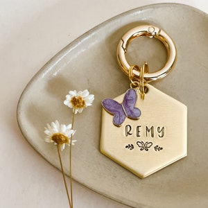 Butterfly Bliss Dog Tag, Pet Id Tag, Personalized Dog Tag, Hand Stamped Dog Tag, Engraved Dog Tag, Spring dog tag