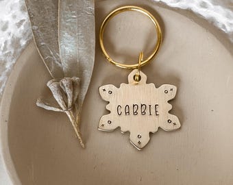 THE SNOWFLAKE Dog Tag, Pet Id Tag, Personalized Dog Tag, Hand Stamped Dog Tag, Leaf Dog Tag, Engraved Dog Tag