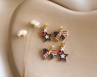 Patriotic Dog Tag Charms | Red White & Blue Enamel Star and Bow | Summer Pet Accessories