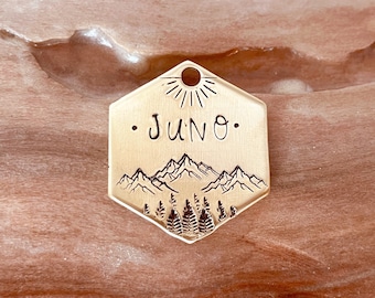 Dog Tag, Pet Id Tag, Personalized Dog Tag, Hand Stamped Dog Tag, Engraved Dog Tag, MOUNTAIN VIEW SUNSHINE