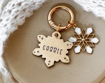 THE SNOWFLAKE Dog Tag, Pet Id Tag, Personalized Dog Tag, Hand Stamped Dog Tag, Leaf Dog Tag, Engraved Dog Tag