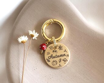 Custom Dog Tag — Laser Engraved Pet ID Tag — Fall Leaf Dog Tag — Brass Dog Tag — Autumn Design