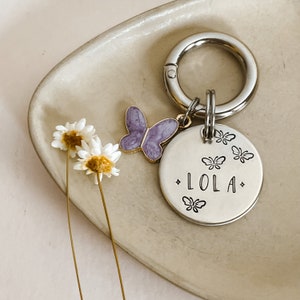 Butterfly Kisses Dog Tag, Pet Id Tag, Personalized Dog Tag, Hand Stamped Dog Tag, Engraved Dog Tag, Spring dog tag