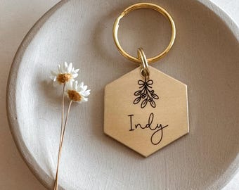 Custom Dog Tag — Laser Engraved Pet ID Tag — Winter Dog Tag — Brass Christmas Dog Tag — MERRY MISTLETOE