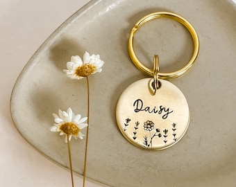 MINIMALIST DAISIES, Dog Tag, Pet Id Tag, Personalized Dog Tag, Hand Stamped Dog Tag, Cat Tag, Engraved Dog Tag