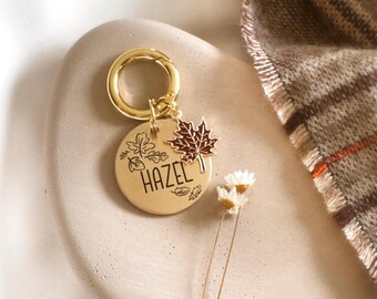 Custom Dog Tag — Laser Engraved Pet ID Tag — Fall Leaf Dog Tag — Brass Dog Tag — Fall Design