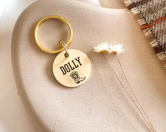 Custom Dog Tag — Laser Engraved Pet ID Tag — Cowboy Boot Dog Tag — Brass Dog Tag — Western Design