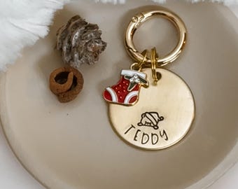 Christmas Bear Dog Tag, Pet Id Tag, Personalized Dog Tag, Hand Stamped Dog Tag, Engraved Dog Tag,