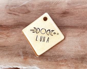 Dog Tag, Pet Id Tag, Personalized Dog Tag, Hand Stamped Dog Tag, Engraved Dog Tag, MOON PHASE DIAMOND