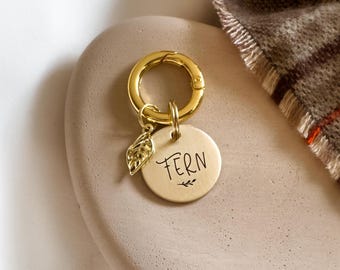 Custom Dog Tag — Laser Engraved Pet ID Tag — Tiny Vine Dog Tag — Brass Dog Tag — Leaf Design
