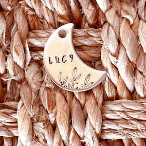 Dog Tag, Pet Id Tag, Personalized Dog Tag, Hand Stamped Dog Tag, Engraved Dog Tag, SIDE VINES MOON