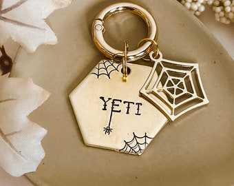 SPOOKY SPIDER Dog Tag, Pet Id Tag, Personalized Dog Tag, Hand Stamped Dog Tag, Engraved Dog Tag